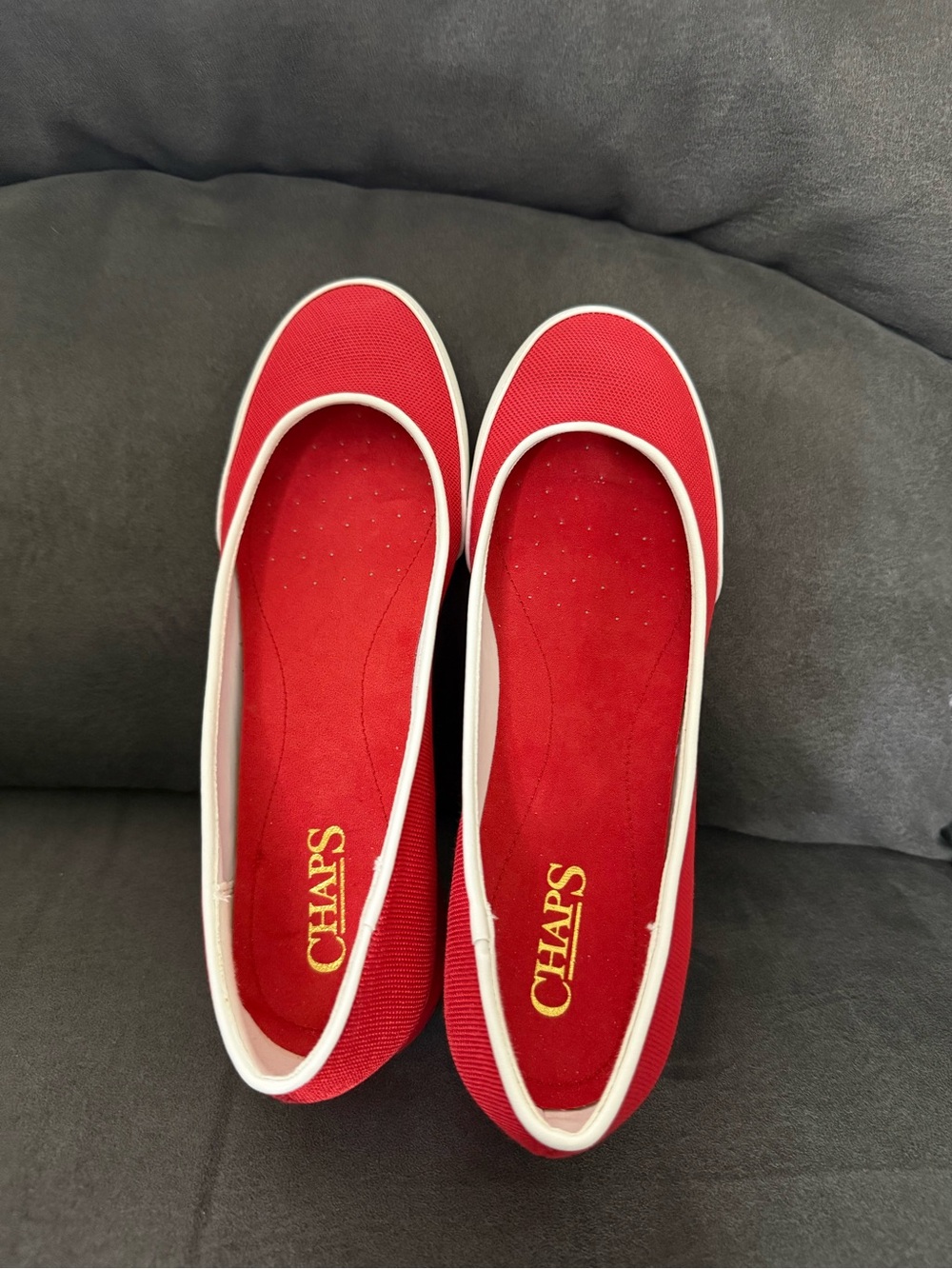 Chaps Red Ballet Flats with White Trim